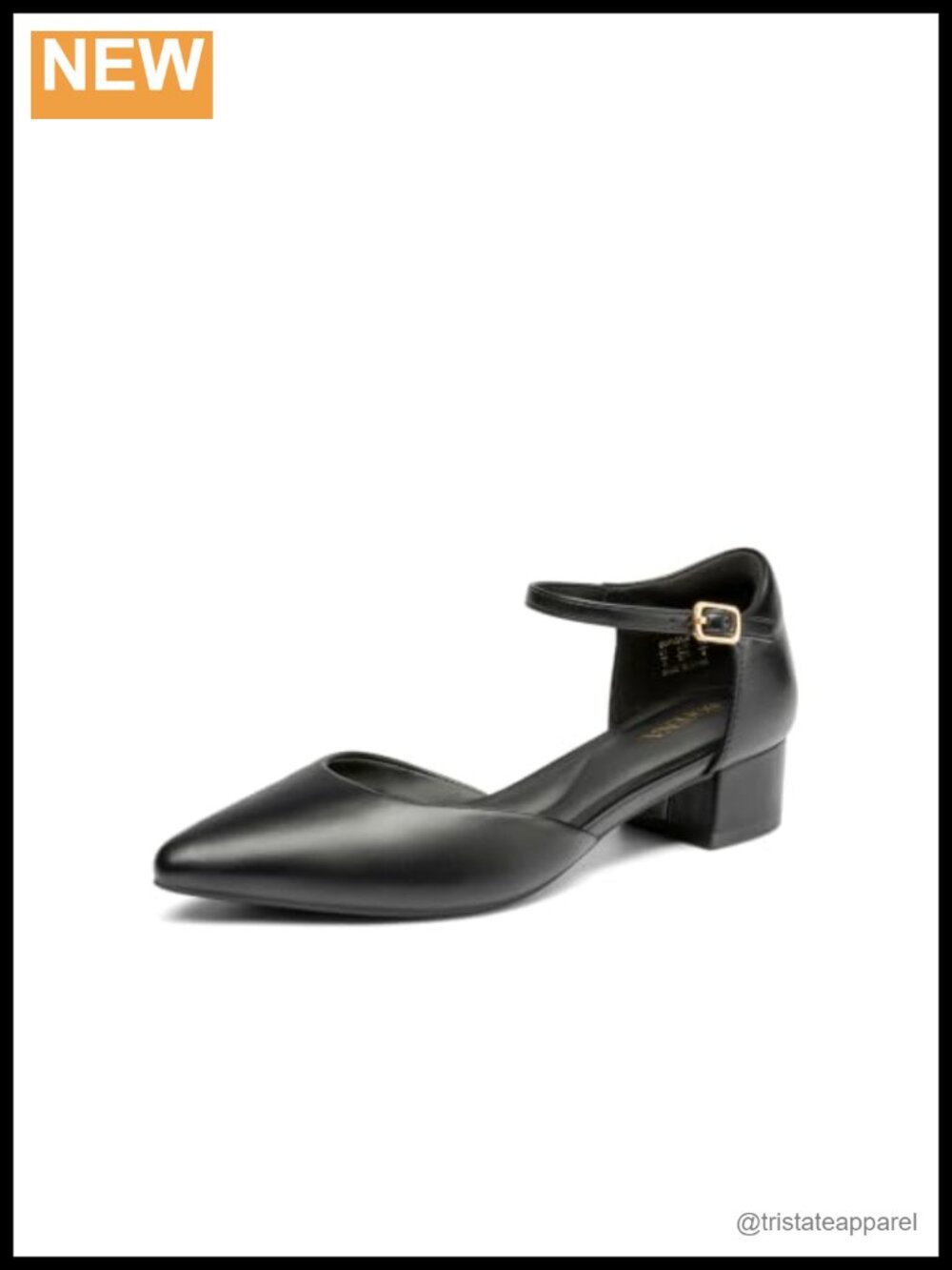 D'Orsay Pointed Toe Pumps Adjustable Ankle Strap Low Block Heel Memory Foam